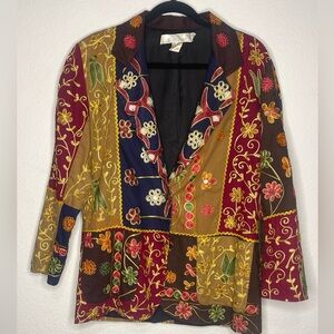 Sandy Starkman Vintage 80s-90s Embroidered Art to Wear Blazer Women’s Size S‎